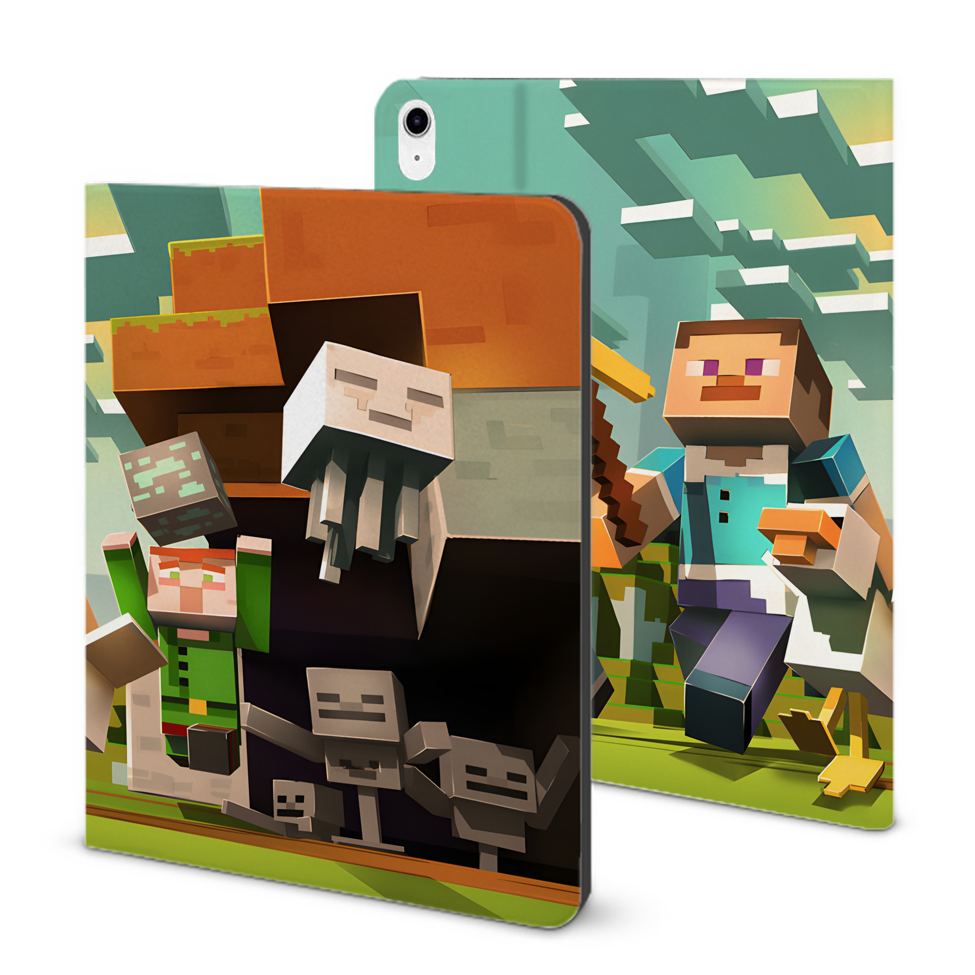 （画像用） マインクラフト ブロックの世界 Minecraft MC Block world IPad ケース ブック型 PUレザー TPU 耐衝撃 軽量 薄型 ペン収納なし 全面保護 IPad 各モデル対応